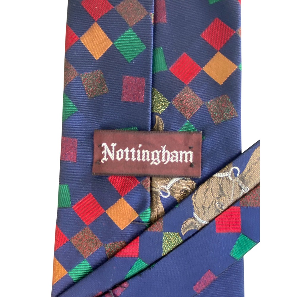 VTG Nottingham Silk Tie Mens Equestrian Horse Jockey Derby Geometric Blue 55x4 - Picture 4 of 13